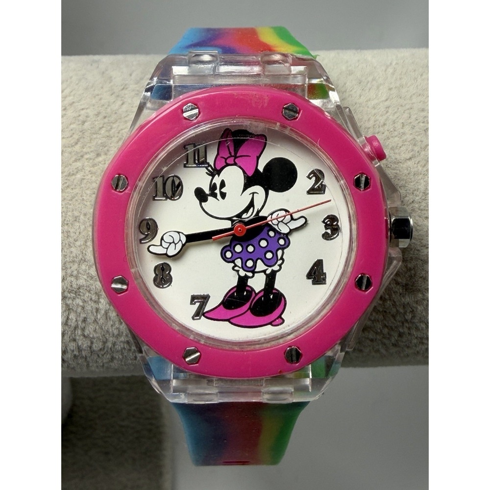 Disney Minnie Mouse MN1172 New Battery Light Up‎ Rainbow Watch 36MM 7.5"